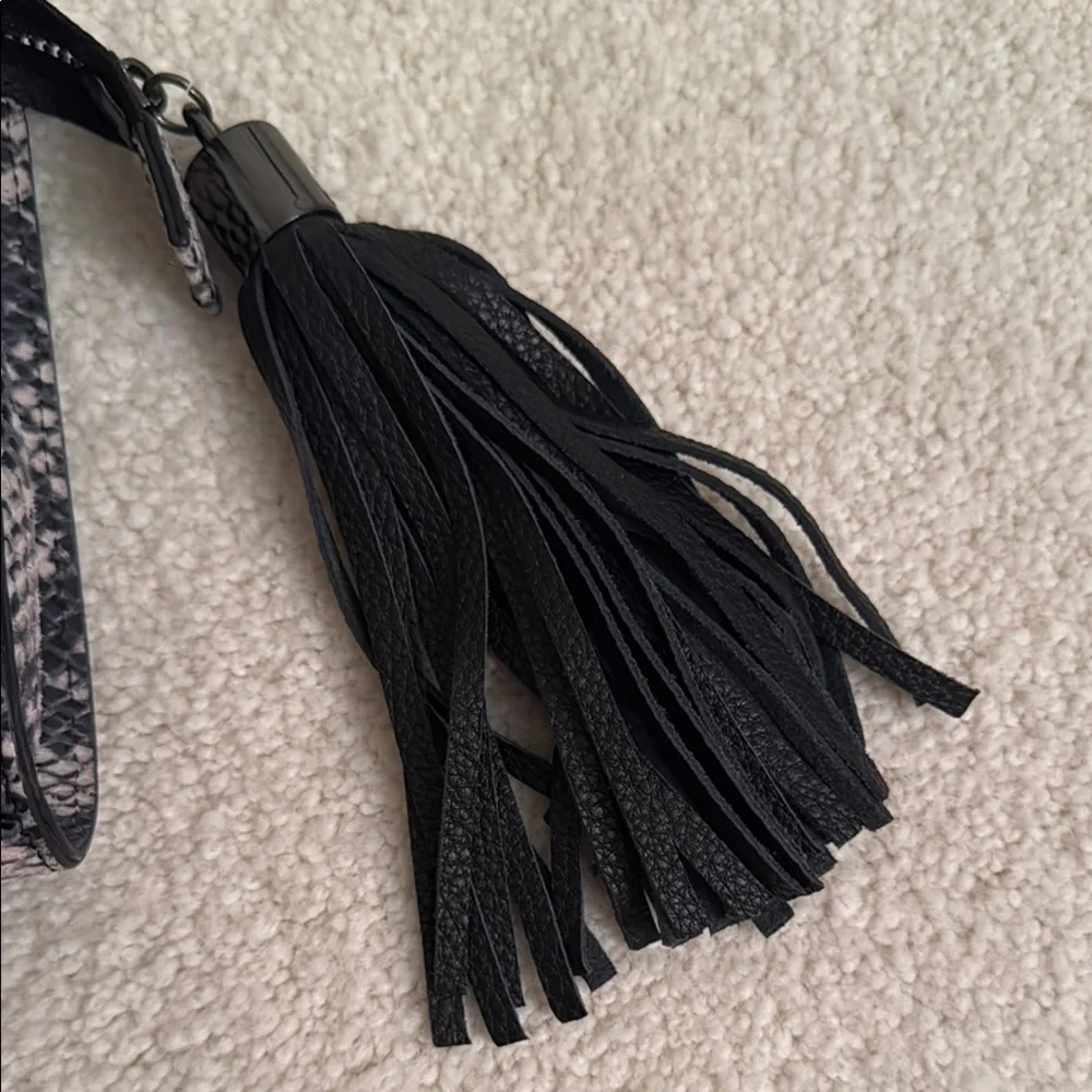 BCBGMaxAzria Black Chain Link and Snake Print Clutch with Tassel - Picture 3 of 6
